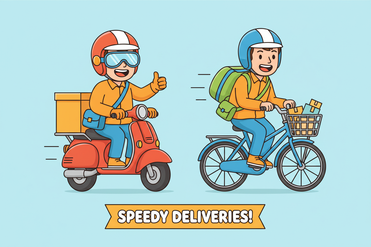 cartoon version of delivery riders